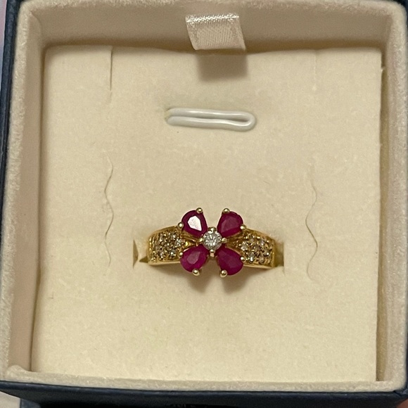 ❤️SOLD❤️Preloved K18YG Diamond Ruby Ring - D0.23ct/R1.50ct Size 5.75US/51EU/11JP - Picture 3 of 11